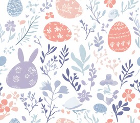 seamless easter pattern with floral elements and decorated eggs