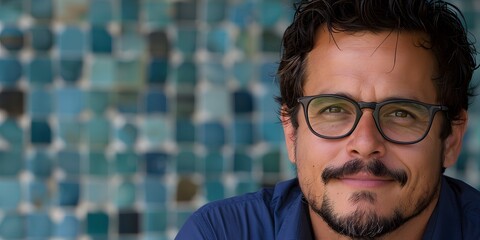 Happy confident Latino businessman in modern office.