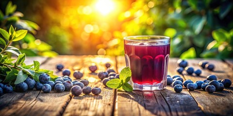 Vintage Blueberry Juice Photography: Retro Glass, Rustic Table, Summer Drink