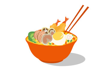 Noodle ramen bowl vector illustration