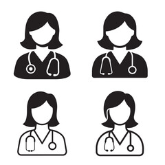 Four female doctor icons wearing stethoscopes