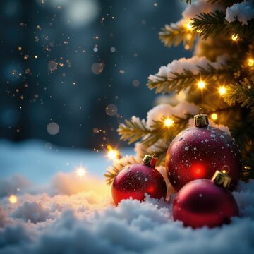 Gl?hende Sterne ?ber einem wei?en Winterhintergrund mit goldenem Licht, ornaments, christmas scene