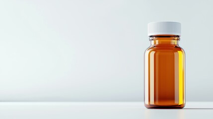 Obraz premium Clear amber glass bottle on a blank background.