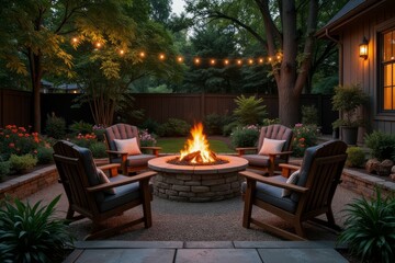 Evening Backyard Fire Pit Scene With Comfortable Seating