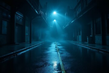 Foggy Night Street Scene Cityscape Dark Alleyway