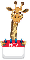 Giraffe with November Calendar Illustration