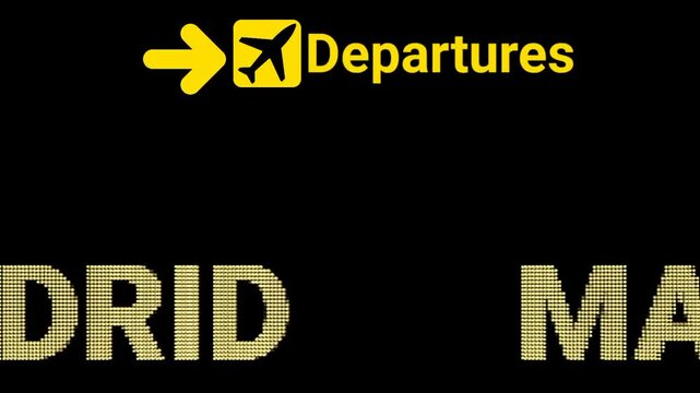 LED Text Sign Board Animation Displaying Departures at MANDALAY Airport. Suitable for airline marketing, travel content, aviation infographics, digital advertising, and explainer videos.  