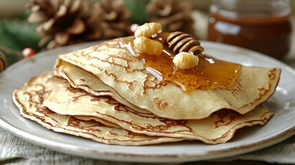 Honey Pancakes Festive Breakfast Table