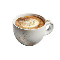 Obraz premium beautifully crafted coffee cup filled with latte art, showcasing rich textures and warm colors. cup unique design adds artistic touch to beverage experience