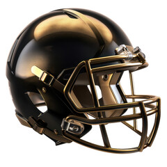 Fototapeta premium shiny black and gold football helmet with sleek design, showcasing its modern features and protective elements. Perfect for sports enthusiasts and athletes