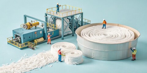 Miniature workers operating a cotton processing facility