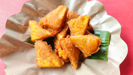 Fried Crispy Tofu (Tahu Goreng Krispi) - A typical Indonesian culinary food with delicious taste. close up view