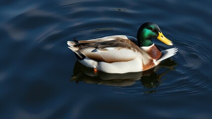 Mallard duck swimming gracefully on calm waters during a sunny day
