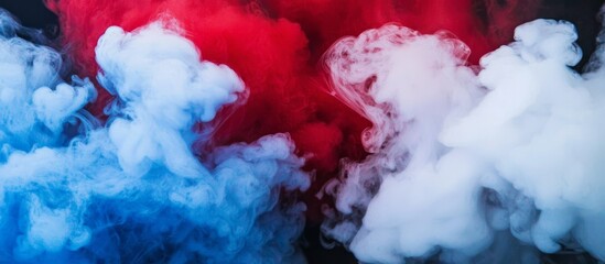 A breathtaking abstract artwork formed by red and blue smoke interaction.
