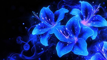Glowing Blue Lilies on Dark Background Digital Art