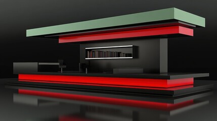 Modern Minimalist Bar Design Red Black Green Geometric Structure 3D Render