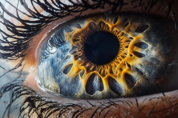 Human Eye Extreme Macro - Golden Iris with Eyelashes Detail