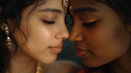 Obraz premium Cultural Beauty Portrait - Asian and African Women with Gold Jewelry