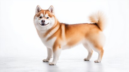 Friendly Reddish Brown Husky Dog Portrait Against White Background
