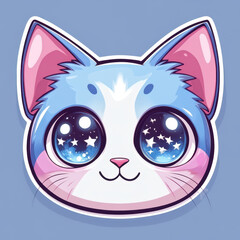 Celestial Kitty: An adorable cartoon cat's face, featuring large, expressive eyes filled with sparkling stars and a gentle smile.  Perfect for children's products, social media, or whimsical designs.