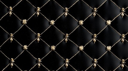 Fototapeta premium Elegant Quilted Black Background with Golden Diamond Lattice Pattern Decorative Design and Rich Texture.