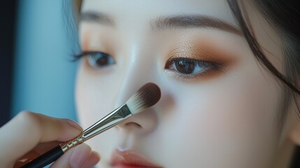 Makeup Application On Young Woman With Gold Eye Shadow