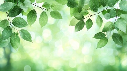 Fototapeta premium Lush green leaves, spring background, nature, bokeh