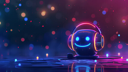 Chatbot with neon headset in futuristic environment
