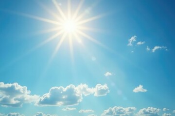 Warm light filtering through wispy clouds in a bright blue sky, illumination, bright sun rays, clear sky