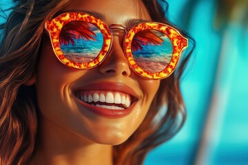 Tropical Paradise Reflection in Colorful Sunglasses - Happy Summer Portrait
