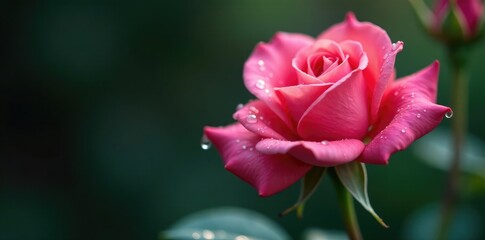Obraz premium Water beads form on the rose bud's tender outer layer, blossom, water