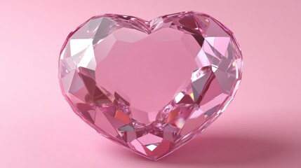 Fototapeta premium Pink heart-shaped crystal gem on soft pink background