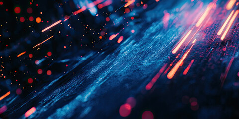 Naklejka premium Abstract background of blue light trails on dark, speed motion blur effect and futuristic digital technology concept