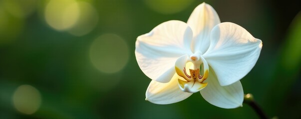 Fototapeta premium Delicate white orchid petals unfolding in a Puerto de la Cruz garden, flower, petal, white