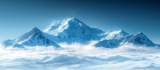 Snowy mountain range above clouds; serene landscape; nature wallpaper