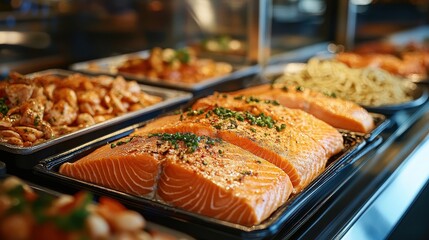 Delicious grilled salmon fillets, seasoned & ready to serve. Perfect for restaurant menus, food blogs, or healthy eating content.