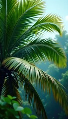 Palm fronds swaying gently in the hurricane wind, weather, tropical