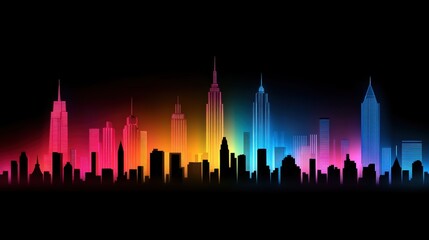 Naklejka premium Vibrant Neon Cityscape at Night Colorful Skyline Illustration