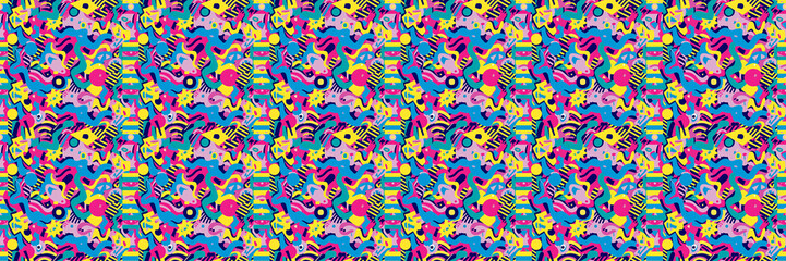 Seamless pattern with geometric shapes in the style. Multicolored vintage background with triangles, circles and squares for textile, fabric and Sudanese fabric art.