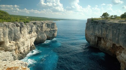 Fototapeta premium Dramatic coastal cliffs with turquoise ocean.