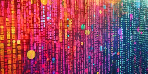 Colorful abstract digital matrix background with binary code patterns
