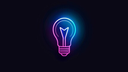 Neon light bulb glowing in dark background with blue and pink hues