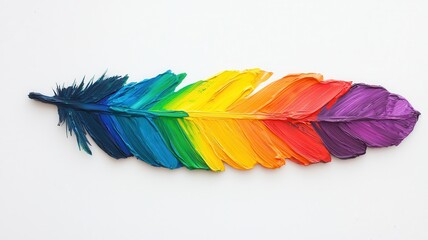 Vibrant rainbow feather art installation creative studio visual art contemporary close-up colorful expression