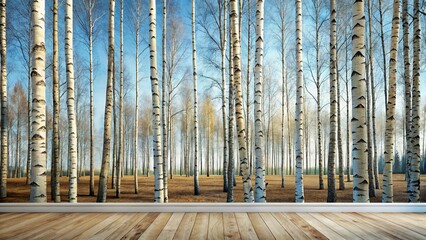Fototapeta premium Aerial View of Birch Forest Horizon, Textured Wallpaper Background