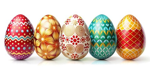Beautifully Decorated Easter Eggs on White Background - Festive Spring Holiday Stock Photo