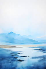 Fototapeta premium watercolor cool color mountains landscape abstract graphic poster background