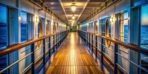 Double Exposure: Passenger Ship Gangway, Selective Focus, Nautical Interior