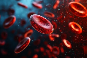 Microscopic View Of Red Blood Cells Flowing Through A Vein. High-Detail 3D Render.