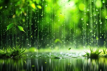 Lush Green Botanical Drops,  Rain-Inspired,  Product Photography, O535 Series