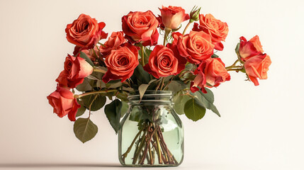 bouquet of vibrant red roses in clear glass vase, symbolizing love and beauty. Perfect for any occasion